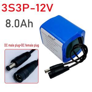 12V 8000mAh 18650 리튬이온 DC 2A 충전기와 배터리 초대형 용량 3S3P BMS 팩