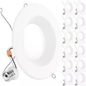 Sunco 12팩 6인치 리트로핏 LED 매입등 13W=75W 4000K 쿨 화이트 1050LM 배플 트림 조광 가능 천장