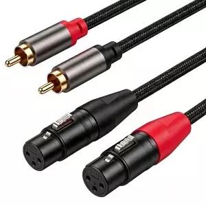 Meokse 듀얼 XLR 여성-듀얼 RCA 남성 케이블 6.6피트 4N OFC 하이파이 오디오 인터커넥트 차폐된 무잡음