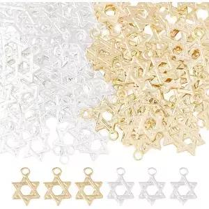 미용용 120개입 2가지 색상 다윗의 별 참 펜던트 8.5x6mm 황동 미니 24K 골드 925 실버 육효 크리스마스