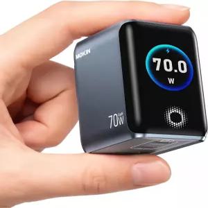 스마트 디스플레이 탑재 MOKiN 70W USB C 충전기 미니 3포트 GaN 고속