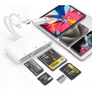 5-in-3 메모리 스틱 프로 듀오 카드 리더기 5Gbps 속도로 5장 동시 읽기 SD USB C 및 라이트닝 지원