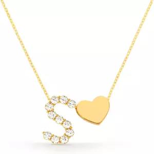 STORYJEWELLERY 여성용 18K 골드 도금 이니셜 목걸이 새겨진 하트 큐빅 지르코니아 레터 참 주얼리