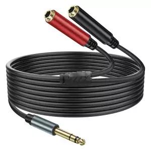 XMSJSY 1/4 6.35mm TRS Stereo Y Splitter 1 to 2 Headphone Microphone Cable Male Dual Female Audio