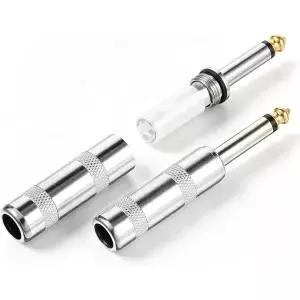 2개 1/4 TS 모노 플러그 6.35mm 쿼터 헤드폰 잭 스피커 직선 어댑터 커넥터 금속 하우징 내구성 강한 수컷