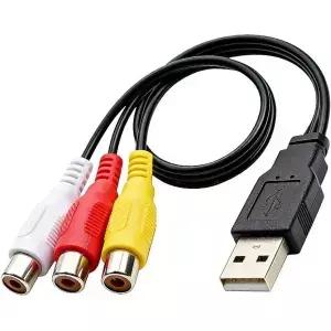 Flsazrx USB to 3RCA 케이블 A 2.0 수컷 3 암컷 어댑터 PC Mac DVR HDD DVD 플레이어 셋톱박스 AV 시스템