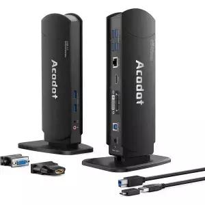 Acodot USB 3.0 노트북 유니버설 도킹 스테이션 듀얼 모니터 도크 Windows/Mac OS/Surface Pro/Surface