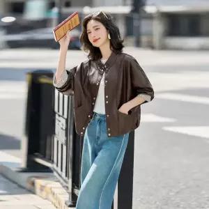 M6 여성 차이나 가죽 코트 쇼트 가을 캐주얼 빈티지 재킷 JEN