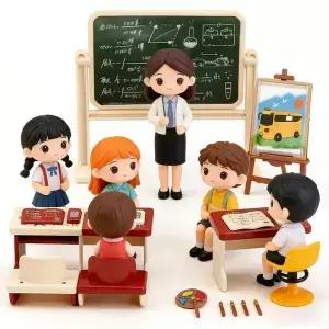 클래스 가구 세트 인형 집 책상과 의자 놀이 수집가를위한 학교 모델 장식 선물