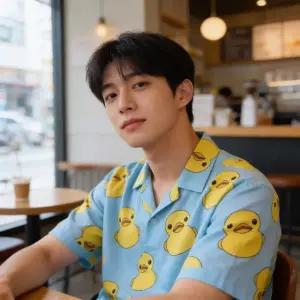 의류 오리 상의 산책복 애견 잠옷 티셔츠 반팔 캐릭터 실내복 동물 그래픽