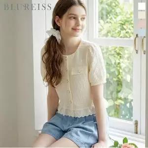 블루레이스 레이스 배색 엠보 블라우스 B6M1BL5911