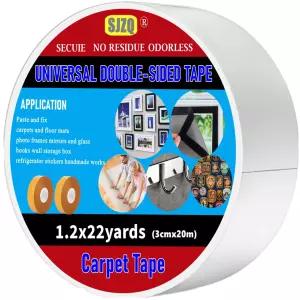 SJZQ 양면 카펫 테이프 - 원목 바닥 타일 및 라미네이트용 1.2인치 x 12야드 탈착식 러그 에어리어 매트