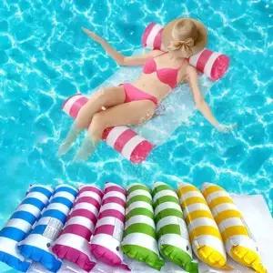 접이식 풍선 수영장 파티용 물놀이 해먹 에어 매트리스 PVC 스트라이프 물 위에 뜨는 매트