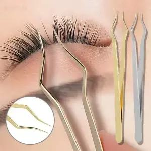 사각형 곡선 팁 핀셋 속눈썹 연장 고정밀 실버 골드 스테인리스 스틸 미끄럼 방지 퀵 분리 도구