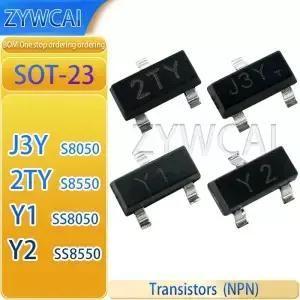SS8050 S8050 S8550 1.5A 0.5A J3Y 2TY Y1 Y2 SOT23 50개 PNP NPN 트랜지스터 3층형