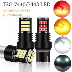 2Pcs T20 7440 Led 차례 신호등 W21W 역 전구 3030SMD 범용 자동차 7443 W21/5W 앰버 레드 브레이크 라이트