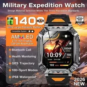 2026년형 새로운 1400mAh 초대용량 배터리 스마트워치 아웃도어 GPS 10 방수 블루투스 손전등 통화 HD