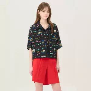 베네통 배색 패턴 시어서커 블라우스 BABLA3641