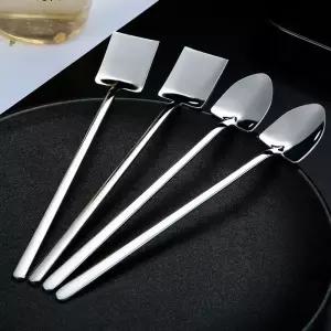 스텐 삽모양 롱 티스푼 18cm 사각 삼각 디저트 스푼 홈카페소품