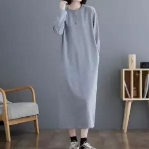 여성 맥시 롱 맨투맨 원피스 일자핏 긴팔 홈웨어