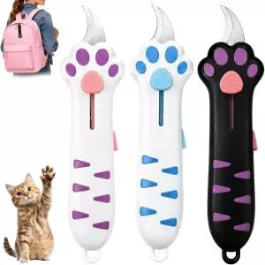 3개 세트 고양이 발바닥 박스 커터 수납식 가정 및 사무실용 안전 패키지 개봉 도구 인체공학적 실리콘