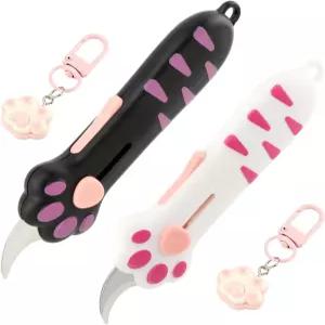 4개 세트 Cat Paw 박스 커터 2개의 수납식 유틸리티 나이프와 발톱 키체인 포함 카톤 봉투 및 포장 테이프