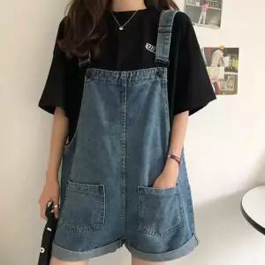 여자 여름멜빵 반바지 롤업 멜빵팬츠 청점프수트 코디
