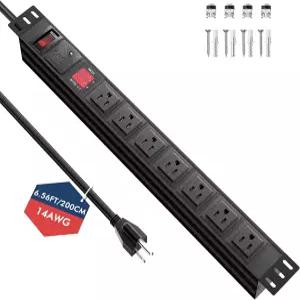 계량 PDU 19인치 7구 랙 마운트 멀티탭 SPD 125V 15A 1U 서지 보호기 OLED 화면으로 앰프 전압 전력 표시