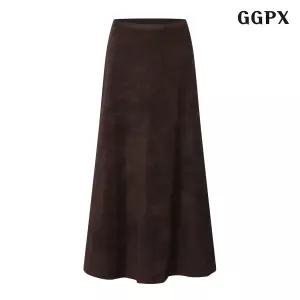 GGPX 심플 A라인 벨벳 롱 스커트 GPCWH023D
