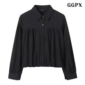 GGPX 모던 카라 셔링 밴딩 블라우스 GPCBA023D