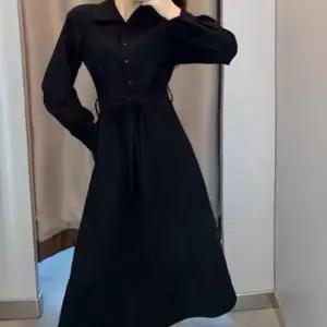블랙 카라 허리끈 롱 원피스 가을 겨울 캐주얼 베이직 XAWDC456C