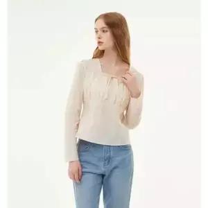 플라스틱아일랜드 스퀘어넥 셔링 리본 블라우스 PQ3WB885_DJ
