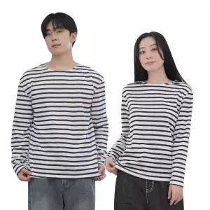 고품질 남녀공용 스트라이프 티셔츠 여성 남성 긴팔 단가라 줄무늬 기본티 학생 단체복 커플티 줄티 라운드
