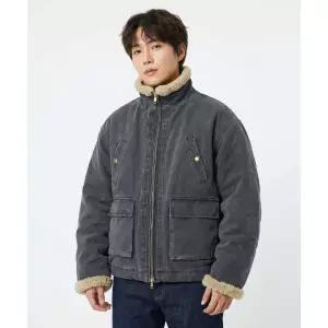 PARTIMENTO VTG 워시드 보아 플리스 무톤 자켓 블루쉬 차콜