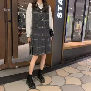다잇템 포인트 데일리 뷔스티에 모직 체크 원피스 다잇템