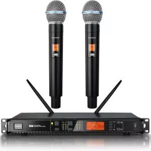 2채널 무선 핸드헬드 마이크로포노 이날람브리코 200피트 UHF 레인지 노래방 노래 파티 교회 결혼식 PA