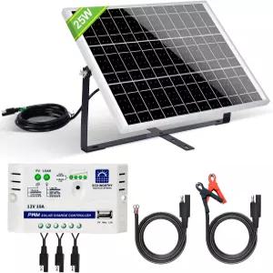 친환경 25와트 12V 오프 그리드 태양광 배터리 충전 키트 방수 패널 조절식 마운트 브래킷 SAE 연결 케이블