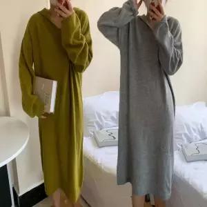 [프로셀러] 루즈핏 겨울 데일리 편한 후드 니트 롱원피스 롱티