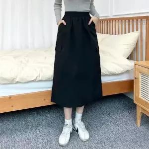 [옷자락]여자 여름 쿨 바스락 나일론 카고 밴딩 롱스커트