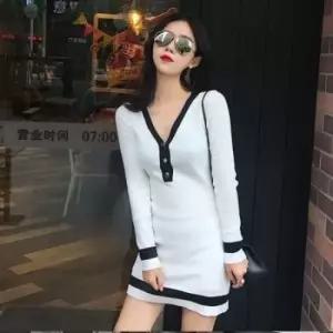 미니멀 데일리 설렘 배색 브이넥 슬림핏 니트 미니 원피스 다잇템26925320588872