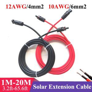 1쌍 태양광 연장 케이블 와이어 12 10AWG 4/6mm 태양광 패널 태양광 컨트롤러용 암수 커넥터가 있는 빨간색 검정색