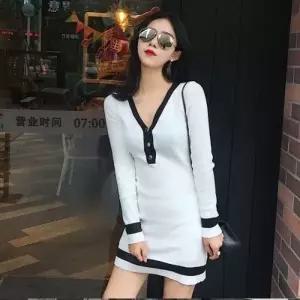 미니멀 데일리 설렘 배색 브이넥 슬림핏 니트 미니 원피스 다잇템_26925320_588872