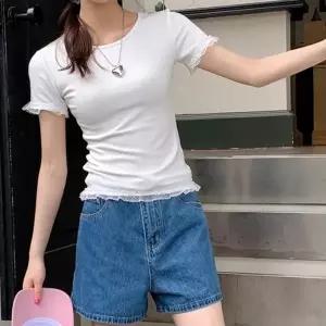 포인트 데일리 여성 레이스 레이어드 무지컬러 라운드넥 다잇템