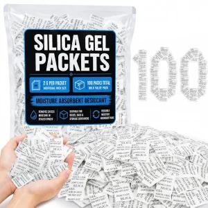 Sukh 100개입 실리카겔 팩 - 2g 건조제 비드 습기 흡수제 보관 옷장 의류 신발 자동차 보석 3D 필라멘트