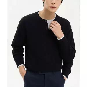 8SECONDS 레이어드 헨리넥 니트 풀오버 블랙