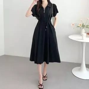 패션 여성 클래식 A라인 집업 시보리 허리스트링 롱_26922628_597559