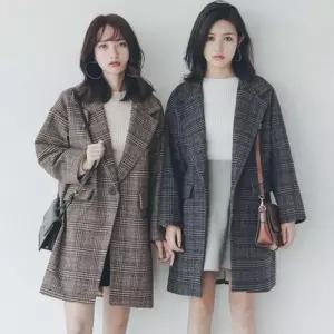 [라일리여성의류] Rly 루즈핏 모직 체크 더블카라 자켓 겨울 아우터