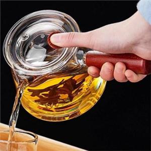 우드 손잡이 유리 티팟 내열 유리 차 포트 모던 손잡이형 홈카페 간편 찻잎 다관 블랙티 우림기 허브차