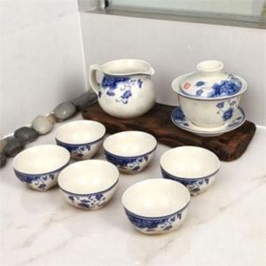 청화 백자 다기 도자기 다기 고급 수제 다도 개완 숙우 마시는 다기용 명절 전통 용품 중국 찻잔 그릇 개합