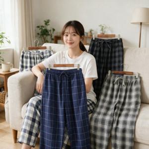파자마 면바지 체크무늬 잠옷 홈웨어 라운지웨어 일자 팬츠 홈파티 실내복